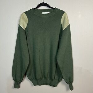 Barbour Wool Sweater‎ Men's XL 42 Green Elbow Patch VTG Crew Preppy Town Country
